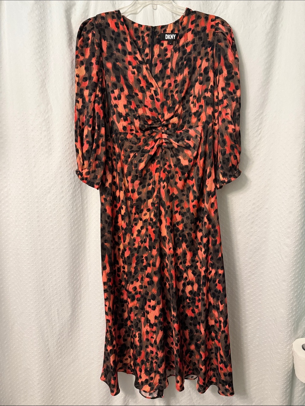 DKNY Coral and Black Twist-Front Midi Dress Size XL